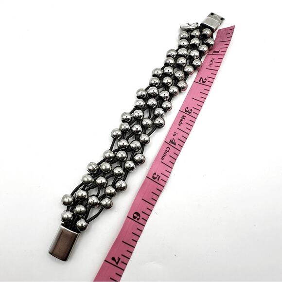 Trades by Haim Shahar Champagne Bubbles Black Leather Bracelet Silver Ball Boho - Picture 10 of 11